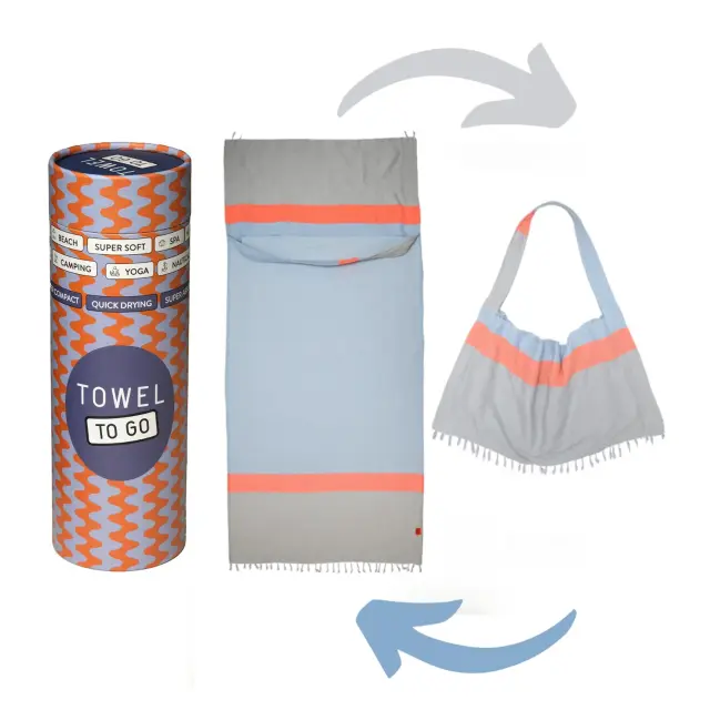 Towel To Go Neon Πετσέτα Θαλάσσης-Τσάντα, 2 σε 1 Baby Blue