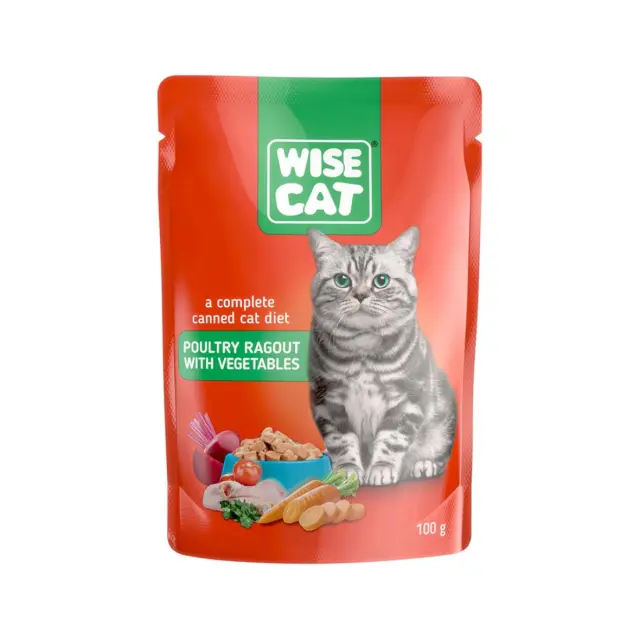 Wise Cat Adult Πουλερικά Ραγού με Λαχανικά 100gr Μονόχρωμο
