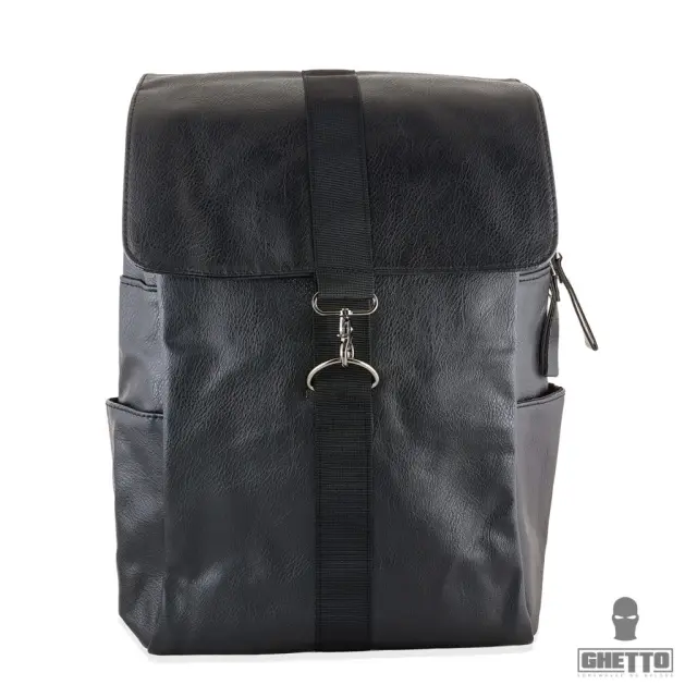 Ghetto Minimal Leather Backpack with Strap Closure