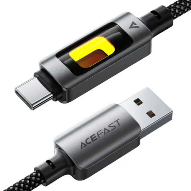 Καλώδιο Acefast C21-04 USB-A σε USB-C 3A Fast Charge USB2.0 με LED Φωτισμό Braided Μαύρο 1.2m 3