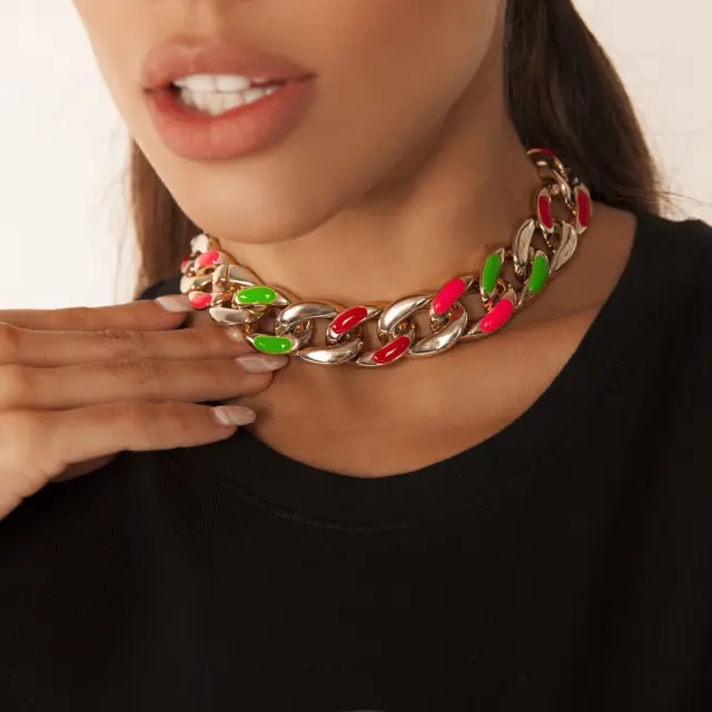 Ghetto Multi Colored Cuban Link Chain Choker Necklace for Women 2