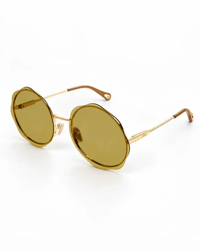 Chloé CH0202S 001 Γυναικεία Γυαλιά Ηλίου Στρογγυλά Χρυσά με Πράσινους Φακούς - 61 mm