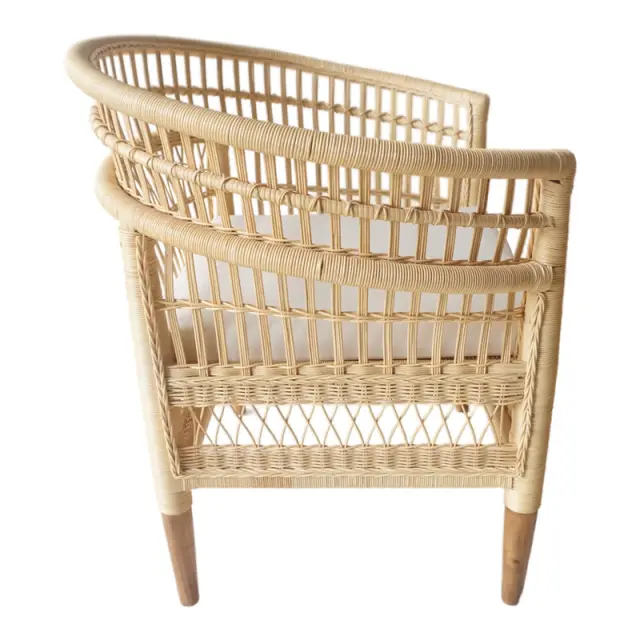 Πολυθρόνα Necorian paakoworld teak ξύλο με pe rattan σε φυσική απόχρωση και λευκό μαξιλάρι 80x70x87εκ 3