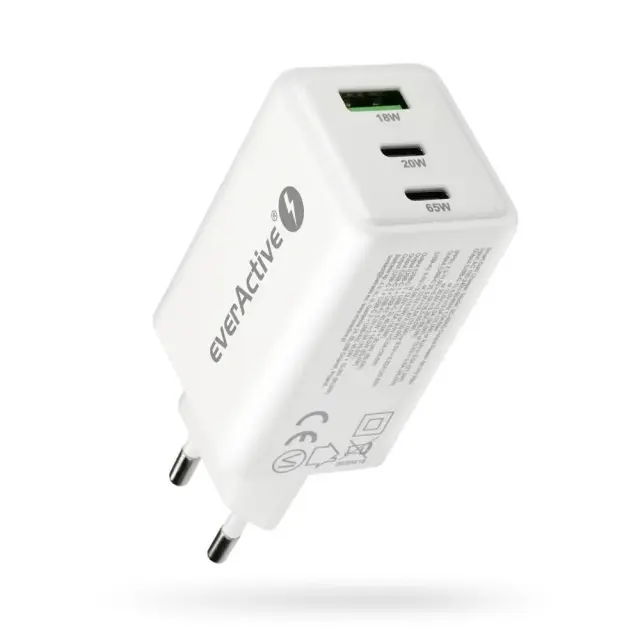 Charger GaN 1 x USB, 2 x USB-C Quick Charge 4+ 65W white