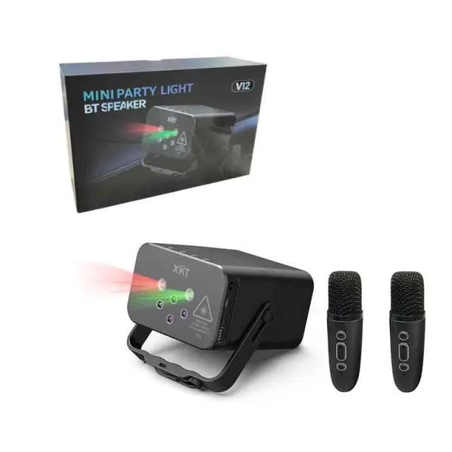 Φορητό Ηχείο με Φώτα Πάρτι & Bluetooth + 2 Ασύρματα Μικρόφωνα – Mini Party Light BT Speaker V12 030230