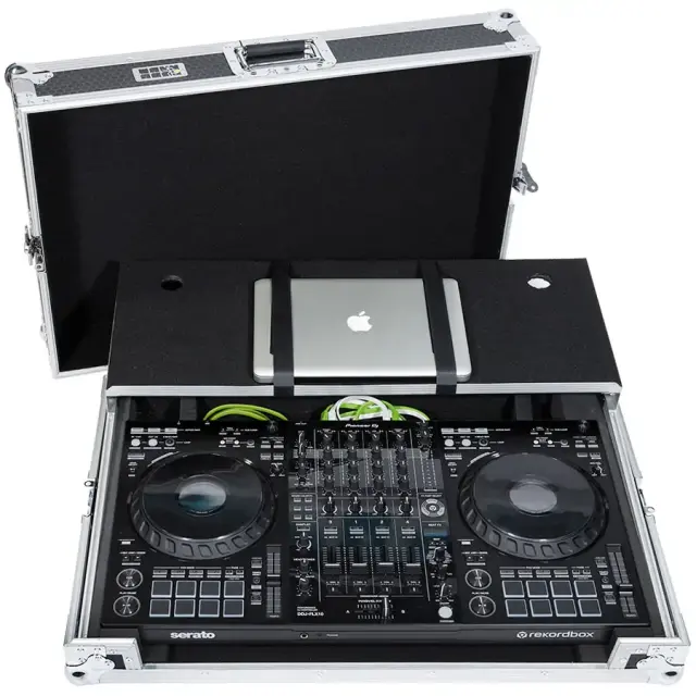 WALKASSE WMC-PROFLX10LTS Flight case Midi Controller PioneerDDJ-FLX10 Silver (Laptop stand)