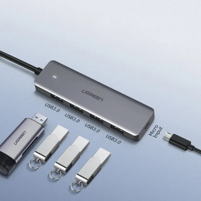 UGREEN CM219 70336 USB-C Hub 4 Θυρών USB 3.0 5Gbps με OTG + Καλώδιο 15cm – Γκρι