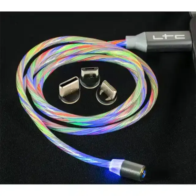 LTC Audio MAGIC-CABLE-RGB - 1m RGB Luminous Magnetic Charging Cable with 3 Prongs (iPhone, USB-C Micro-USB) (65-1098)
