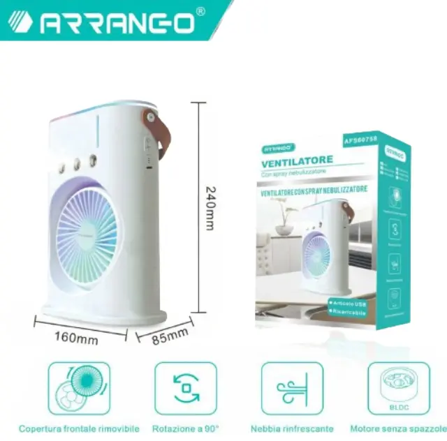 Arrango Φορητό Ανεμιστηράκι με Υδρονέφωση και LED Φωτισμό Λευκό AFS60758 2