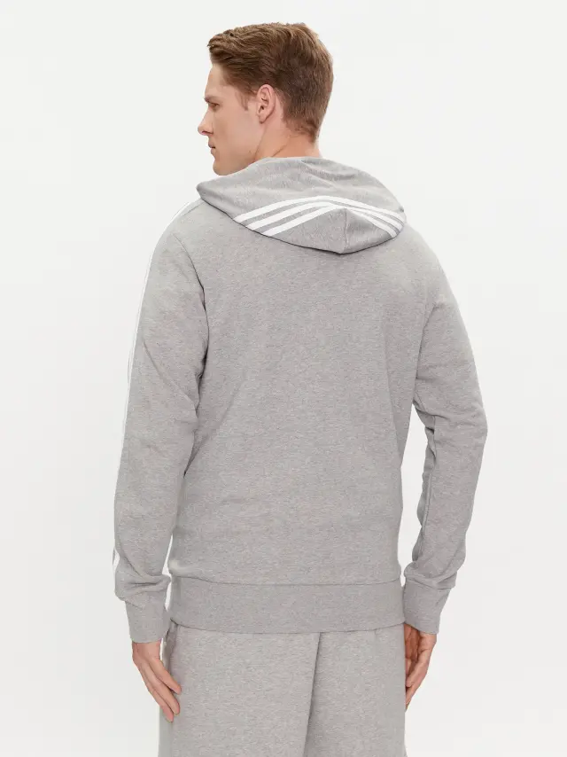 Adidas Essentials 3-Stripes Ανδρική Ζακέτα Fleece με Κουκούλα και Φερμουάρ Γκρι IJ6479 - ΓΚΡΙ - XL 3