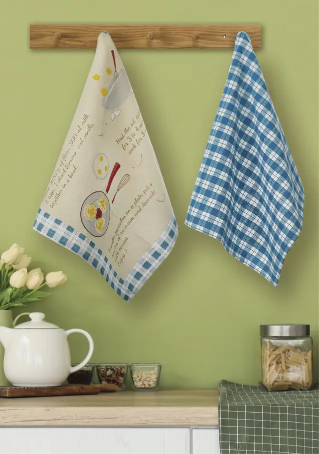 Σετ 2Τεμ Πετσέτες Κουζίνας 40x60 Whitegg Ποτ33-3 Blue-Beige 100% βαμβακερό