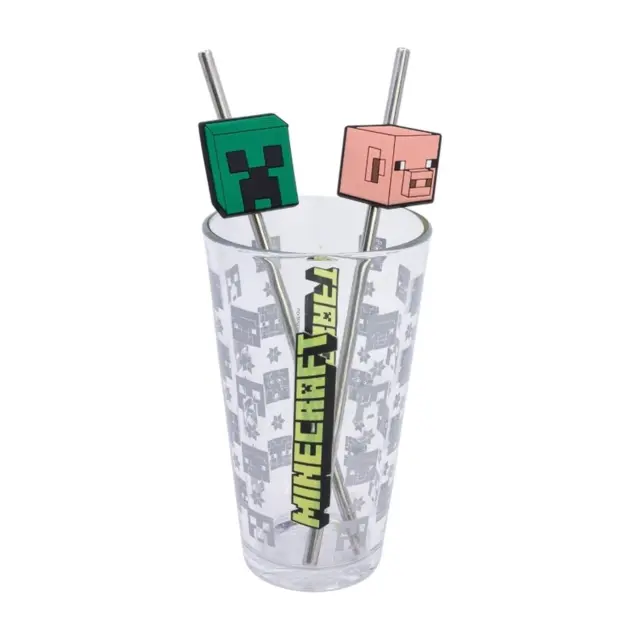 Ποτήρι γυάλινο με 2 καλαμάκια Minecraft Iconicmono Young Adult Glass 480ml w twin straw set 31319