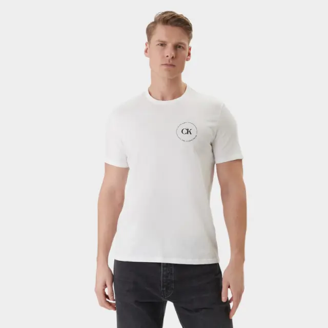 Calvin Klein - Ανδρικό T-shirt Linear Logo Regular Fit LV04RF801G-YAF Λευκό - XL