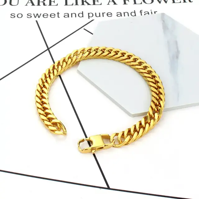 10mm Χρυσό Chain Βραχιόλι Ανοξείδωτο Ατσάλι 21cm 3