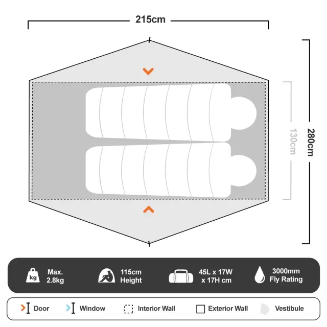 Σκηνή Ορειβατική 2 Ατόμων ROMAN CRADLE TENT 2P Πράσινο 215x280x115cm 3
