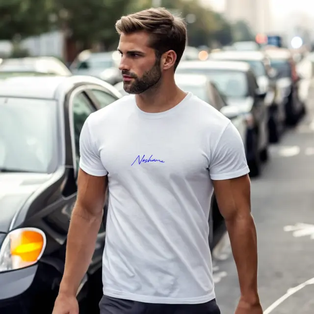 T-shirt Noshame® Λευκό με μπλέ τύπωμα - 112567 - XXL
