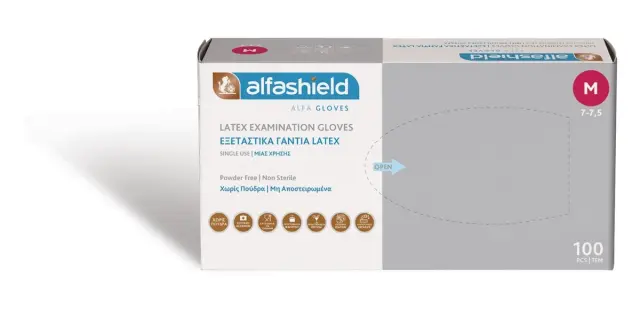 ALFASHIELD Εξεταστικά Γάντια Latex Ελαφρώς Πουδραρισμένα Medium 7 - 7,5 100τμχ