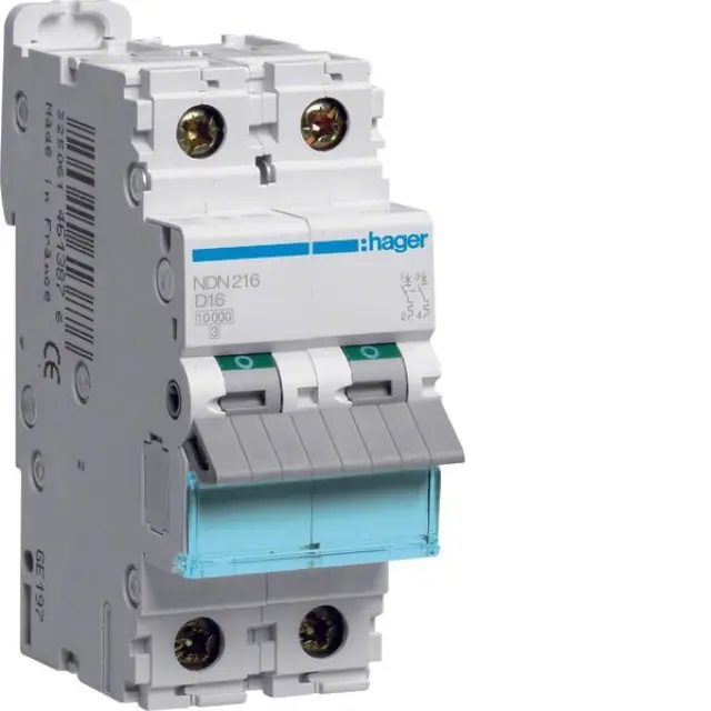 Miniature Circuit Breaker 2P, 16 A D-Curve, 10 kA, 2M