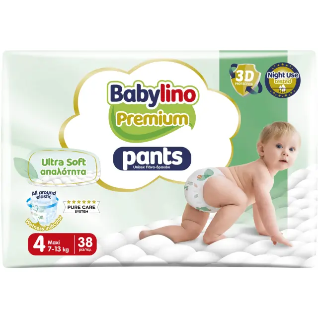 Babylino Premium Πάνες-Βρακάκι 38 τεμ. No4 Maxi 7-13kg– Ultra Soft Απαλότητα, 3D Προστασία & Υψηλή Απορροφητικότητα