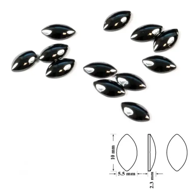 Swarovski 2208/4 Cabochon Navette Flat Back No Hotfix 10mm Jet Hematite - 10τεμ