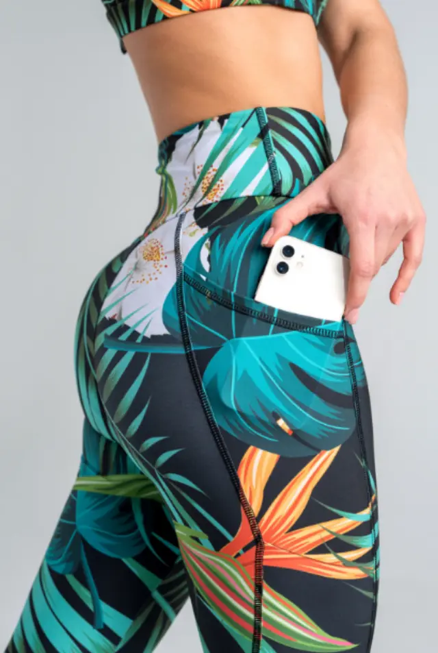 Αθλητικό γυναικείο κολάν Slaviwear Jungle high waisted με τσέπη 3