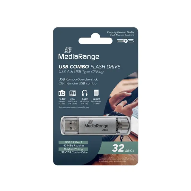 MediaRange USB 3.0 Combo Flash Drive with USB Type-C™ plug, 32GB (MR936)
