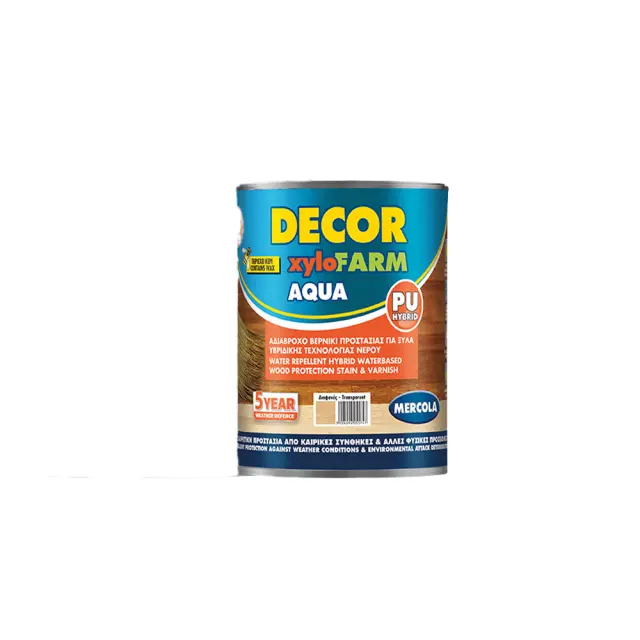 Mercola DECOR XYLOFARM AQUA Υβριδικό Βερνίκι Εμποτισμού Ξύλου-Νερού Διάφανο Σατινέ 0,75 lt
