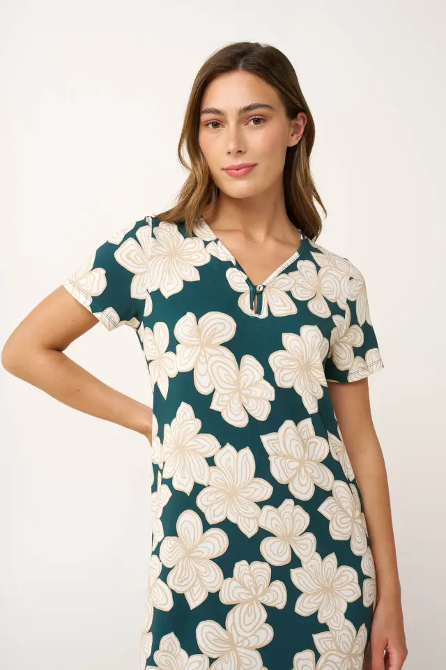 Καλοκαιρινό Νυχτικό Micromodal με Κοντό Μανίκι Vamp 24003 GREEN TEAL 2