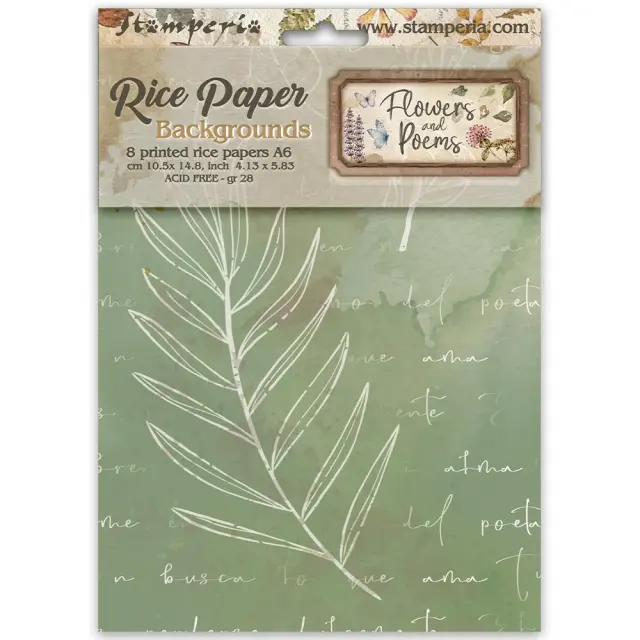 Σετ 8 ριζόχαρτα ντεκουπάζ Backgrounds Stamperia 10.5×14.8cm, Flowers and Poems