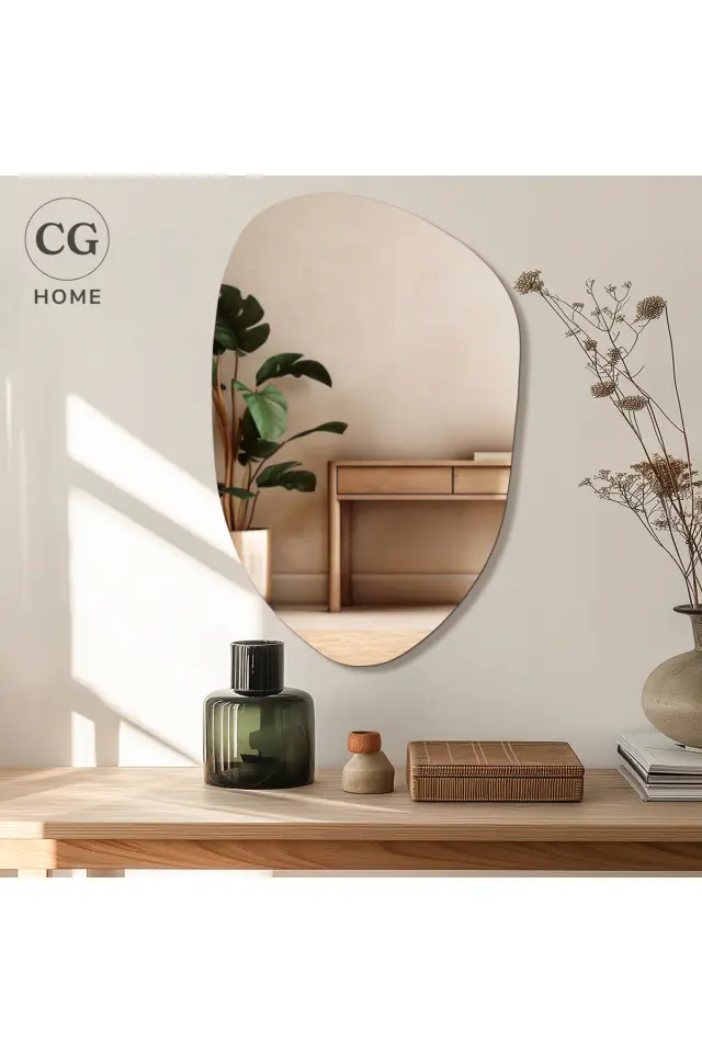 Stewehome Ασύμμετρος καθρέφτης τοίχου χωρίς πλαίσιο για κονσόλα Γκρι 75x50x2 cm 2