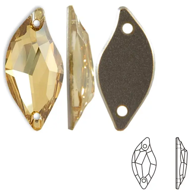 Swarovski 3254 Diamond Leaf Sew-on Stone Crystal Golden Shadow 20x9mm - 2τεμ