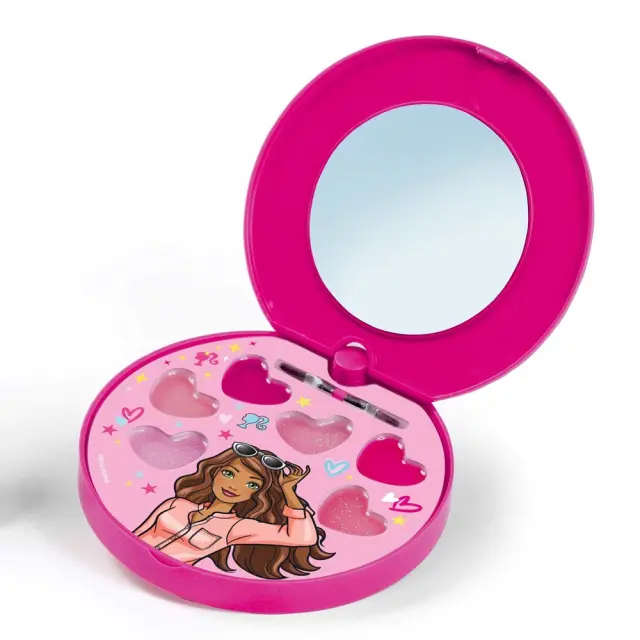 Barbie Θήκη-Κασετίνα Μακιγιαζ με 6 Lip Gloss, Πινέλο και Καθρεφτάκι