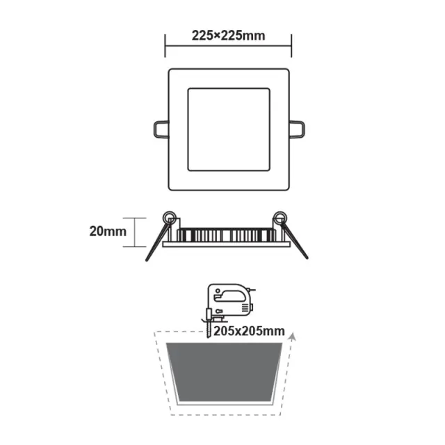 LED ΠΑΝΕΛ ΧΩΝΕΥΤΟ 230V AC 18W 3000K 1700LM Ra80 Φ223mm ΛΕΥΚΟ ΤΕΤΡΑΓΩΝΟ / PENU1830SW 2