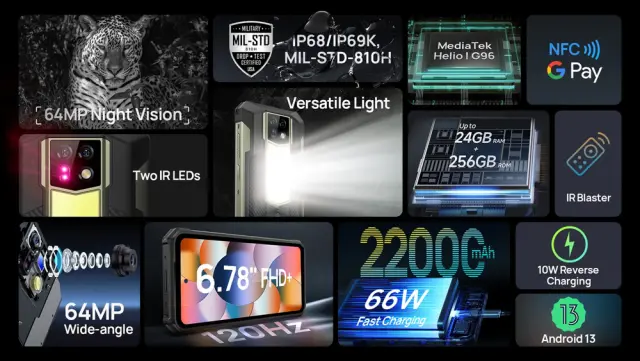 ULEFONE smartphone Armor 24, 6.78", 12/256GB, 22000mAh, IP68/IP69K, μαύρο 2