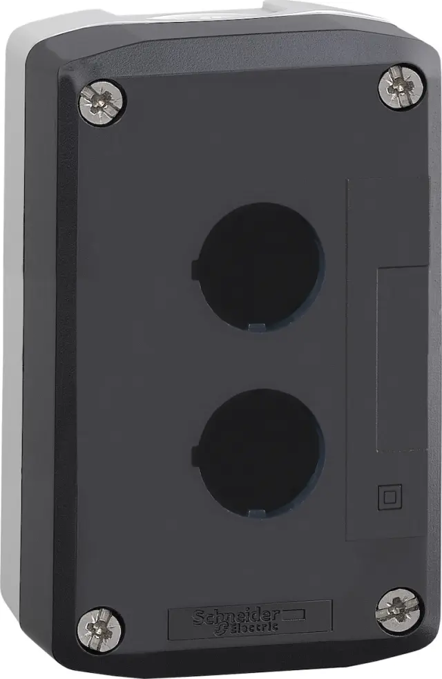 Harmony XALD, XALK, Empty enclosure, plastic, dark grey lid, for push button Ø22, 2 cut-outs