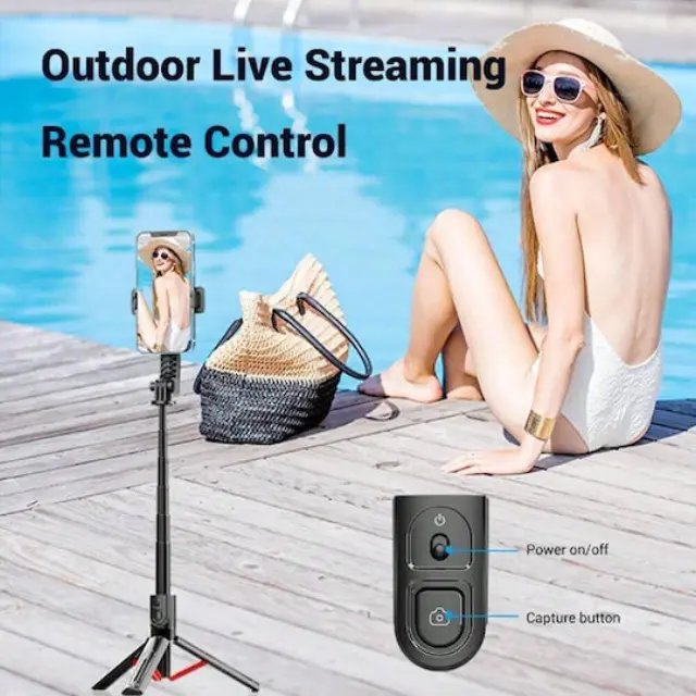 Selfie Stick Μεταλλικο K26 Τρίποδο Κινητού με Bluetooth εως 90cm με χειριστηριο Μαύρο