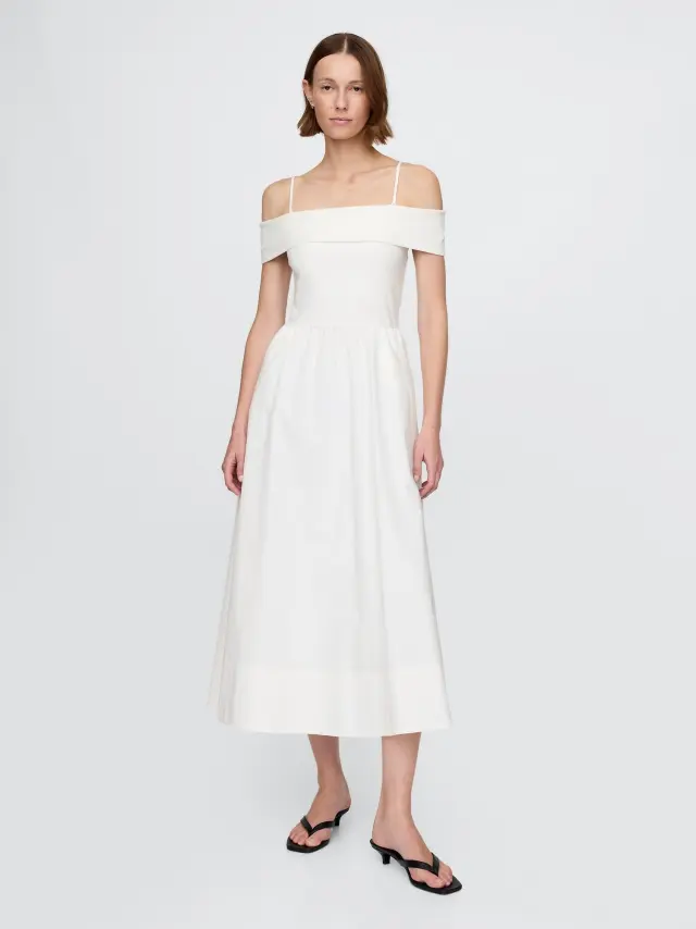 Mixed Media Off-Shoulder Midi Φόρεμα New off white