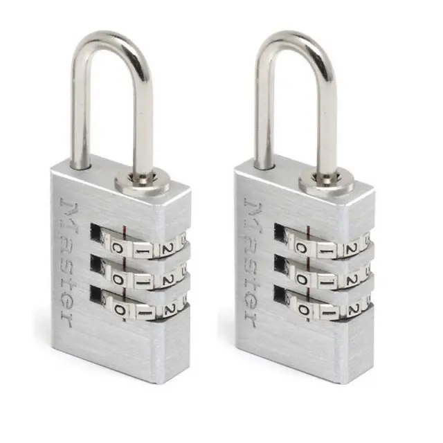 Master Lock 7620EURTCC - Σετ 2 λουκέτα αποσκευών συνδυασμού 3 ψηφίων με μεταλλικό φινίρισμα 20mm