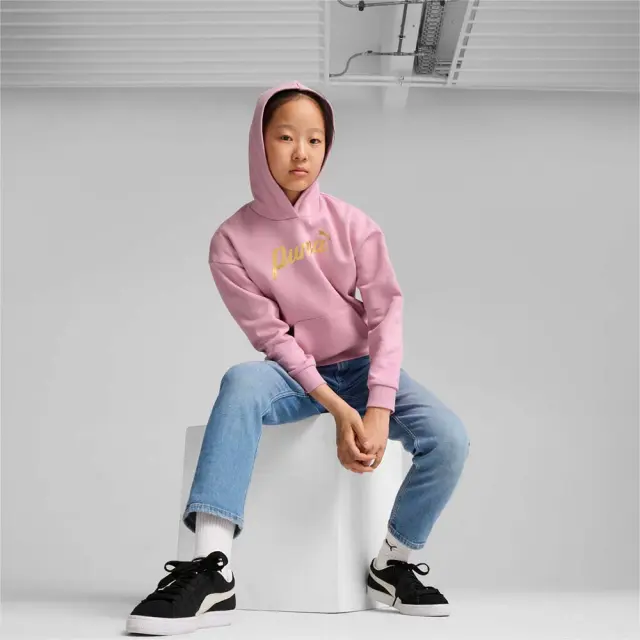 Puma Girl's Essentials+ Script Metallic Fleece Hoodie Ροζ 682780-48 (Puma) - 140 3