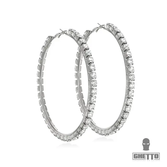 Ghetto Big Hoop Stainless Steel Earrings Diamond Silver