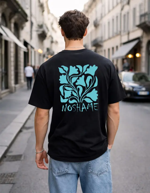 T-shirt Noshame® Oversized Μαύρο με τύπωμα - 142680 - XXL