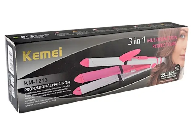 Ισιωτική μαλλιών - 3in1 - KM-1213 - Multistyler - Kemei - Pink/White 3