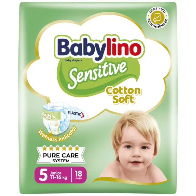 Babylino Sensitive Cotton Soft Πάνες με Αυτοκόλλητο No. 5 για 11-16kg 18τμχ