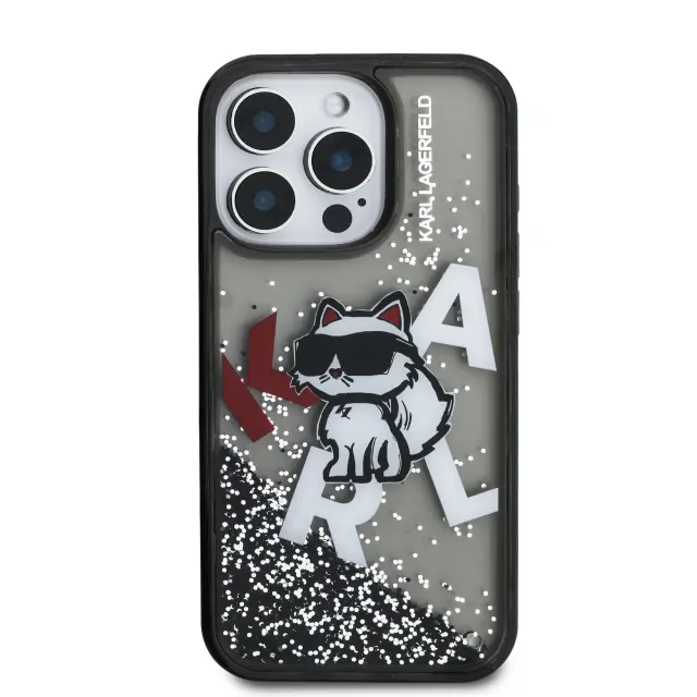 Karl Lagerfeld Liquid Glitter Scattered Choupette Case for iPhone 16 Pro Max Black 3