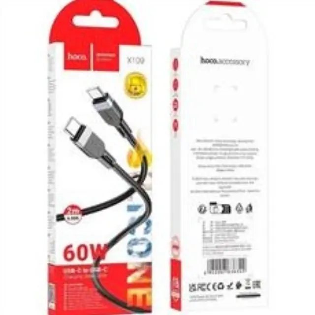Καλώδιο φόρτισης Silicone Cable USB C to USB C Hoco 3A 60W 2 m X109 black
