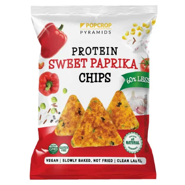 Vegan Chips Πρωτεΐνης με Πάπρικα γλυκιά 60g - Popcrop
