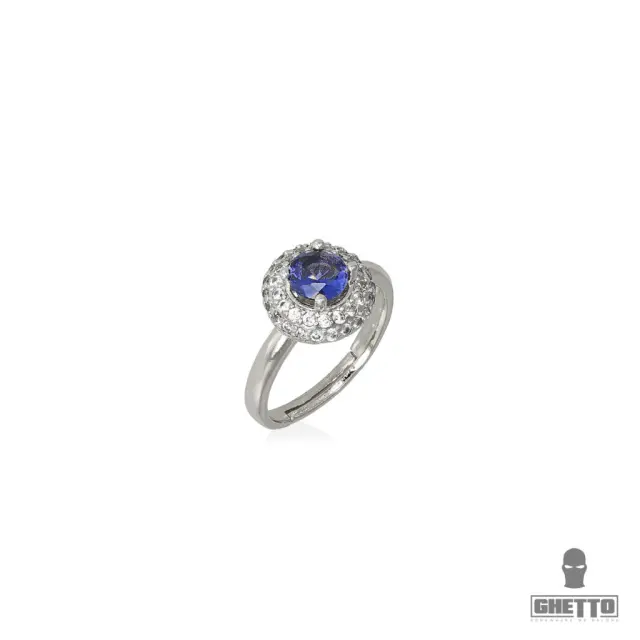 Ghetto Blue Diamond Shaped CZ Gemstone Adjustable Ring Silver