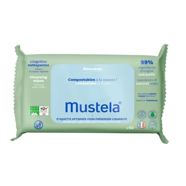 Mustela Cleansing Wipes Eco-Responsible Υγρά Μαντηλάκια Καθαρισμού Οικιακής Κομποστοποίησης 60τμχ