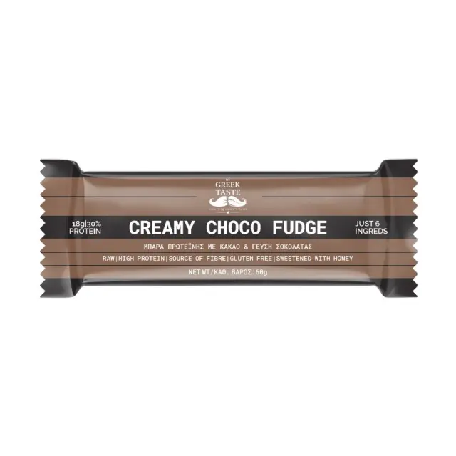 Creamy Choco Fudge Premium Raw Μπάρα Πρωτεΐνης 30% Χωρίς Γλουτένη - myGreekTaste - 60gr 5214002412869