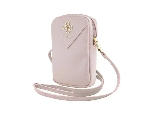 Guess PU Grained 4G Metal Logo Wallet Phone Bag Zipper Pink 3
